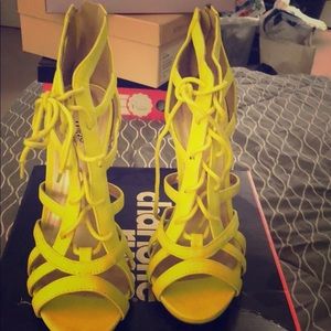 Neon yellow high heel sandals